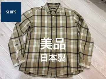 새상품급 일본제 SHIPS 베이지 계열 체크 무늬 플란넬 셔츠 L 사이즈