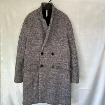 ZARA MEN 체크 무늬 더블 브레스트 코트 스탠드 칼라 M