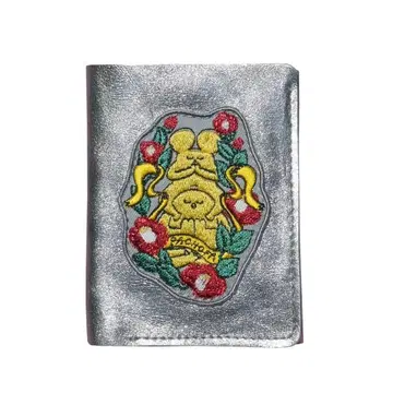 마츠오 가죽 지갑 실버 자수 지갑