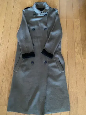 자유구 unifino 더블 브레스트 롱 코트 올리브 그레이