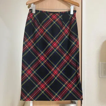 타탄 체크 타이트 스커트 1점 울 총 안감