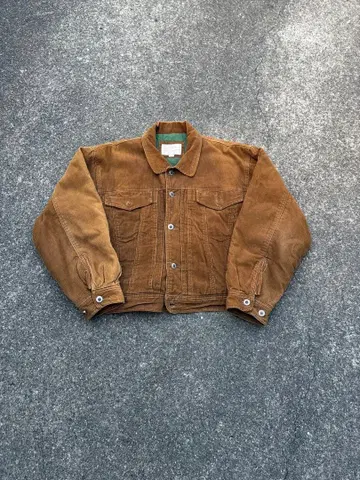 90s 브라운 짧은 기장 코듀로이 퀼팅 자켓