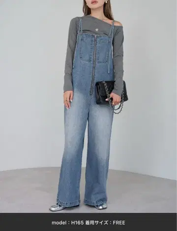 프론트 지퍼 스트랩 디자인 데님 살로펫