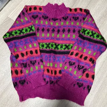 빈티지 구제 의류 모헤어 니트 PASTA 기하학 패턴 니트 스웨터