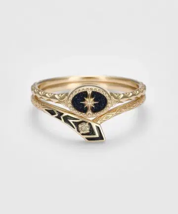 agete K10 자수정 다이아몬드 세트 반지