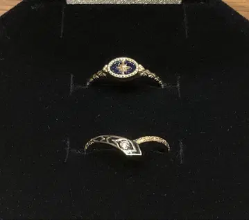 agete K10 자수정 다이아몬드 세트 반지