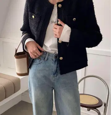 [새상품급] JOUR JOIE 트위드 자켓 골드 버튼 더블