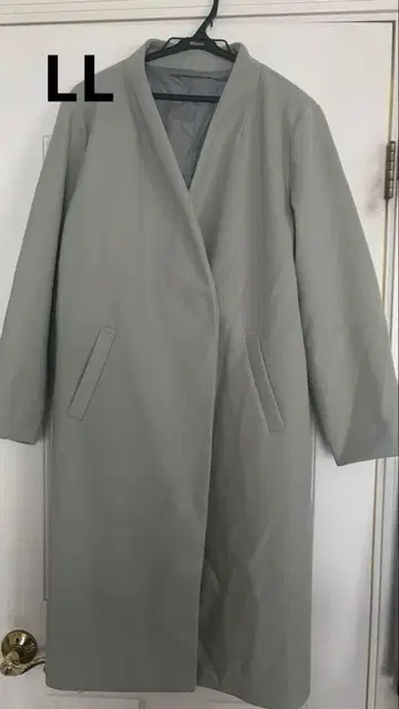 모스 그레이 탁한 그린 롱 코트 오픈 프론트