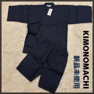 [키모노마치] 택 포함 새상품 시지라오리 진베이 세트 면린넨 M 네이비