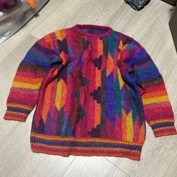 빈티지 구제 의류 모헤어 니트 기하학 패턴 니트 스웨터