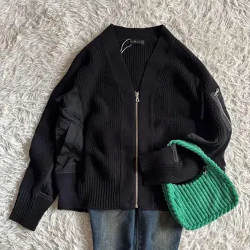 [ 더마 컬렉션 ] 이소재 믹스 집업 가디건 블랙 L