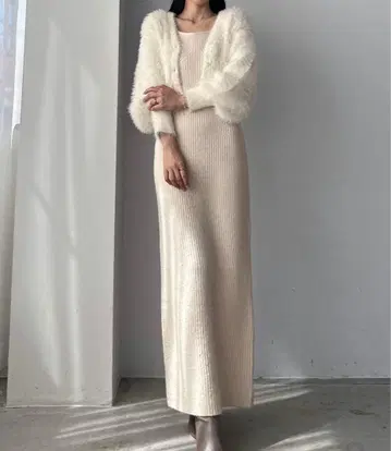 Louere 니트 가디건 & I라인 니트 원피스 set
