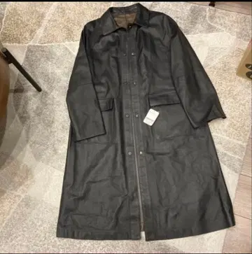 가죽 롱 코트 네이비 x 다크 브라운 가죽풍 아우터