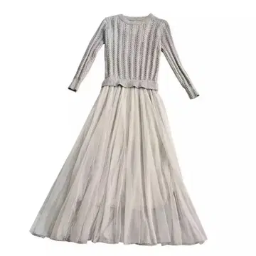 431 [원피스] 튤 도킹 니트 원피스