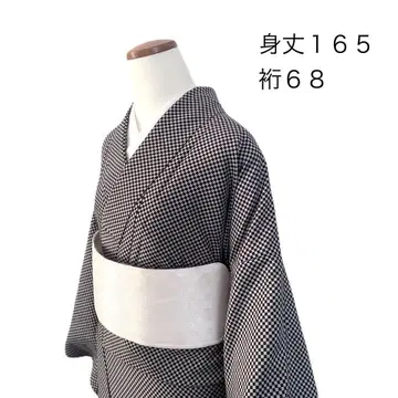 모노톤 작은 체크무늬 코몬 워셔블 기모노