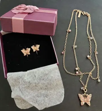 ANNA SUI 이중 목걸이 & 귀찌 나비 장미