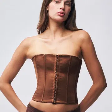 Guizio 코르셋 탑 브라운 코르셋 브라운 S 사이즈
