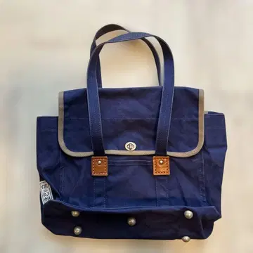 신잔로 캔버스 플랩 토트백 네이비