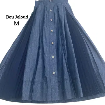 부즈루드 플리츠 절개 데님 플레어 스커트 사이드 플리츠 롱 기장 M