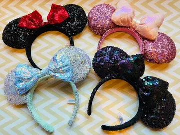 디즈니 미니 스팽글 머리띠 4개 세트 블랙 화이트