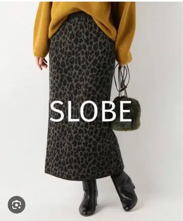 SLOBE IENA 레오파드 자카드 롱 스커트 브라운