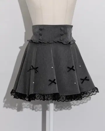 pium 리본 비쥬 도리 플레어 스커트