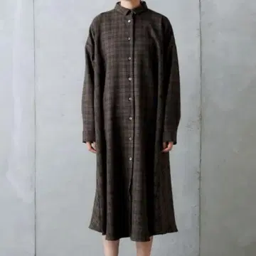 퓨어세신 체크 롱 원피스 브라운