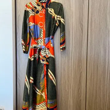 ZARA 셔츠 원피스 다색 프린트 롱 원피스 긴팔