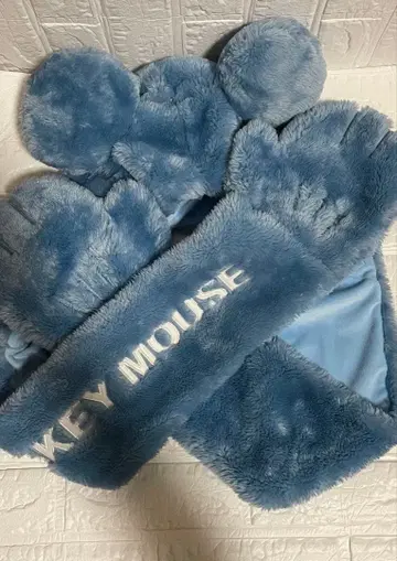 Disney 미키마우스 귀달이 플리스 캡 머플러 장갑 파랑
