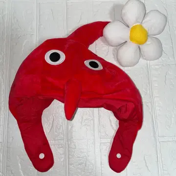 피크민 빨간색 봉제 인형 꽃 달린 코스프레 모자