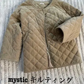 mystic 베이지 퀼팅 자켓 허리 벨트 포함 벨벳 M