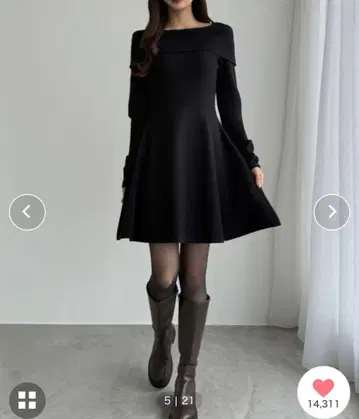 CENEA 오프숄더풍 스퀘어넥 미니 니트 원피스