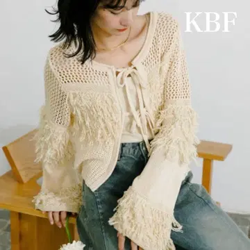 2WAY 루프 편직 리본 니트 KBF 상의 니트 내추럴