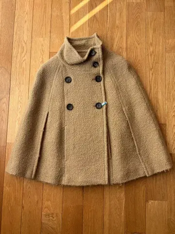 데프레 케이프 코트 카멜 울 판초 스탠드 카라