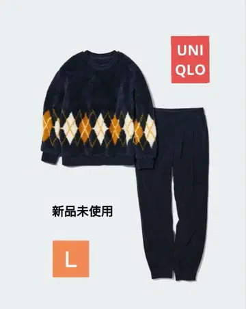 UNIQLO 유니클로 퍼 리 플리스 세트 다이아 무늬 네이비 L 사이즈
