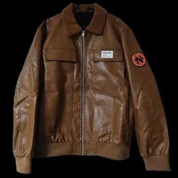 브라운 가죽 자켓 보아 카라 부착