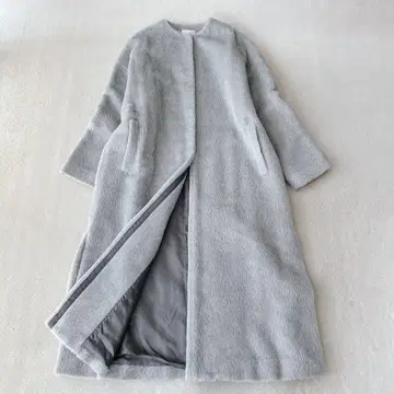 ebure 수리 알파카 샤기 노카라 롱 코트 라이트 그레이