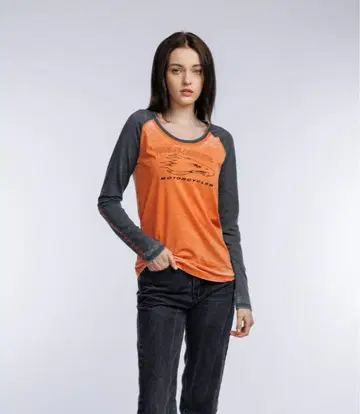 오렌지 그레이 래글런 슬리브 T셔츠