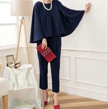 네이비 프릴 팬츠 수트 3way