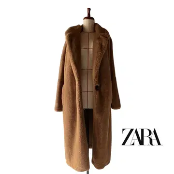 ZARA 인조 모피 브라운 카멜 롱 코트 M