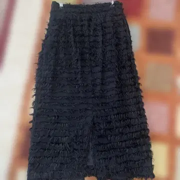 Gypsohila 프린지 디자인 블랙 타이트 스커트