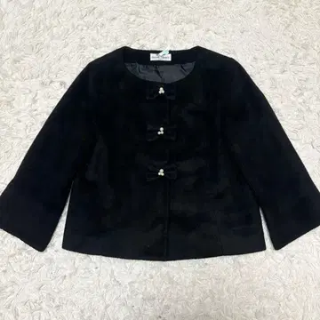 갤러리 비스콘티 노카라 자켓 리본 펄 3 블랙