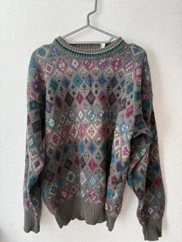 이탈리아제 3D 육중한 아가일 올 패턴 레트로 L 빈티지