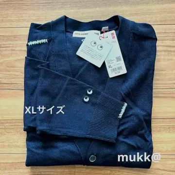 새상품 유니클로 안야 힌드마치 메리노 V넥 가디건 네이비 XL