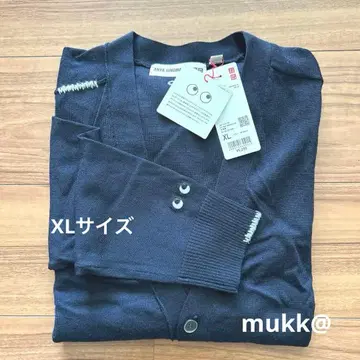 새상품 유니클로 안야 힌드마치 메리노 V넥 가디건 네이비 XL