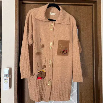 동물 자수 베이지 가디건 헤이세이 레트로