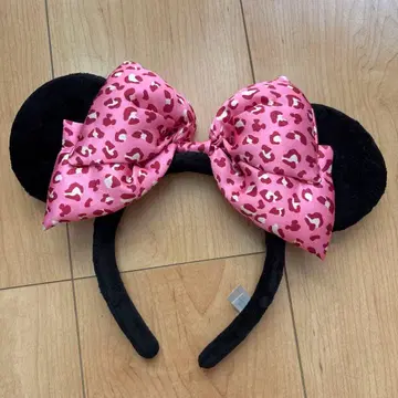 미니마우스 머리띠 레오파드 무늬 핑크 리본