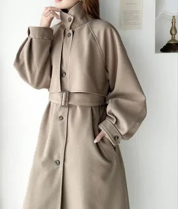 클래식 엘프 스탠드 카라 롱 체스터 코트 오버 사이즈