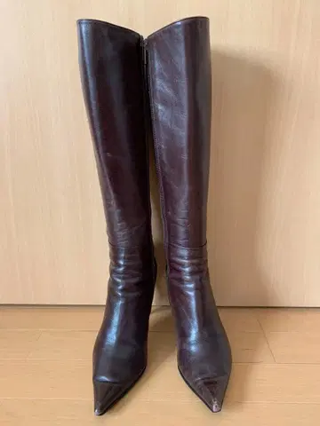 다크 브라운 가죽 롱 부츠