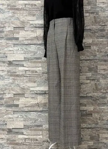 PLST 플라스테 울 혼방 체크 와이드 팬츠 흑백 화이트 블랙 L